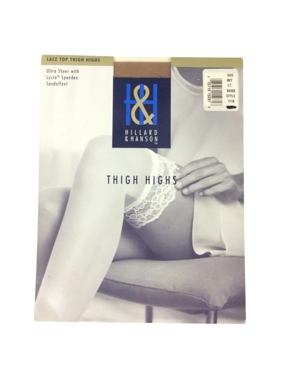 Hillard & Hanson Lace Top Thigh High Stockings M/T Light Beige Sandalfoot
